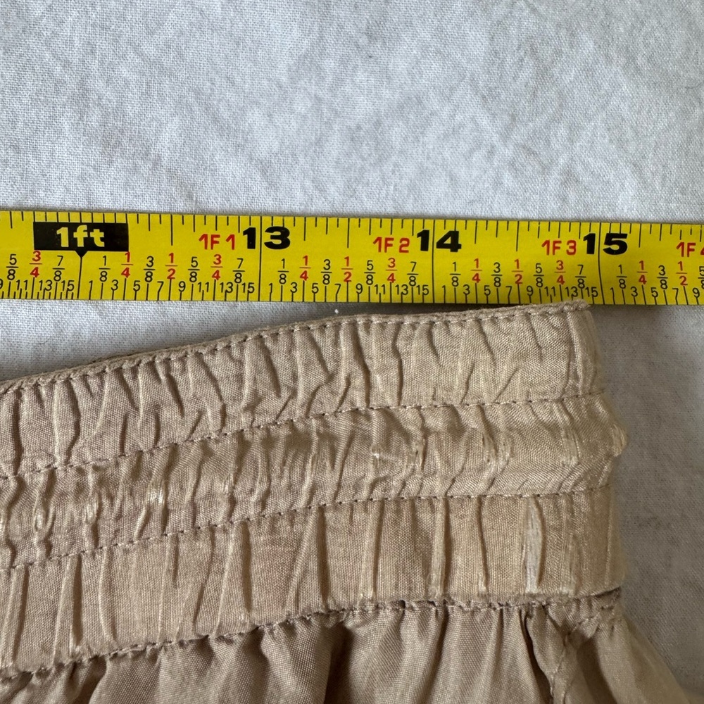 Vintage Silk Chaus Tan A-Line Skirt with Drawstring and Pleats - Picture 4 of 11